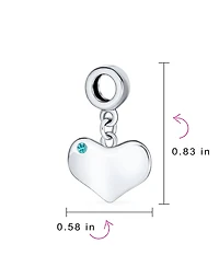 Bling Jewelry Crystal Accent Dangle Heart Shape Charm Bead Sterling Silver