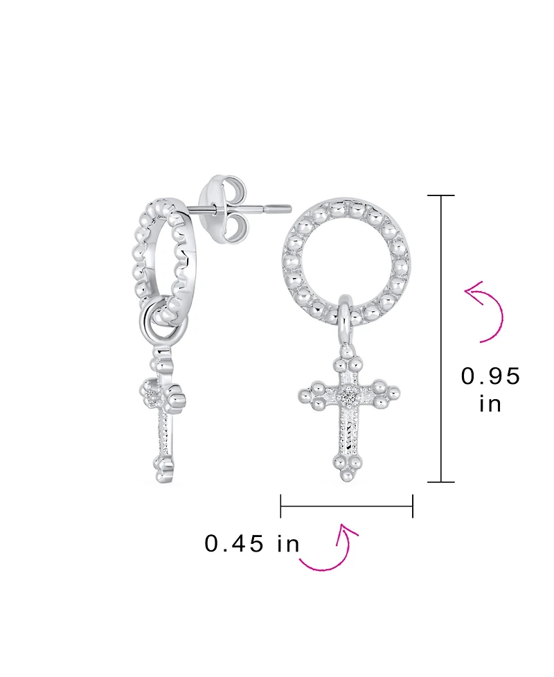 Bling Jewelry Classic Christian Religious Spiritual Eternal Circle & Fleur De Lis Dangle Cross Earrings .925 Sterling Silver