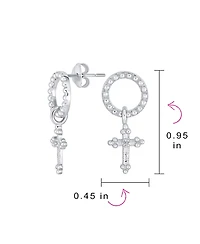 Bling Jewelry Classic Christian Religious Spiritual Eternal Circle & Fleur De Lis Dangle Cross Earrings .925 Sterling Silver