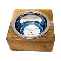 Country Living Elegant Stainless Steel Dog Bowl with Square Mango Wood Holder, Perfect for Modern Pet Homes – 1 qt