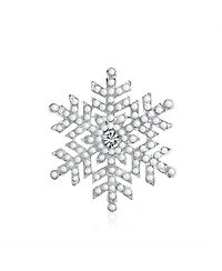 Bling Jewelry Christmas Crystal Simulated White Pearl Snowflake Brooch Scarf Pin