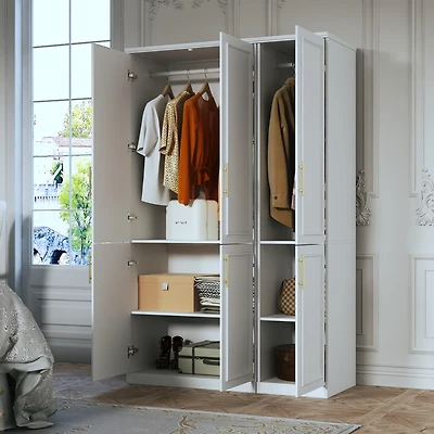 Famapy 6-Door Big Armoires with 2 Hanging Rods, Storage Shelves