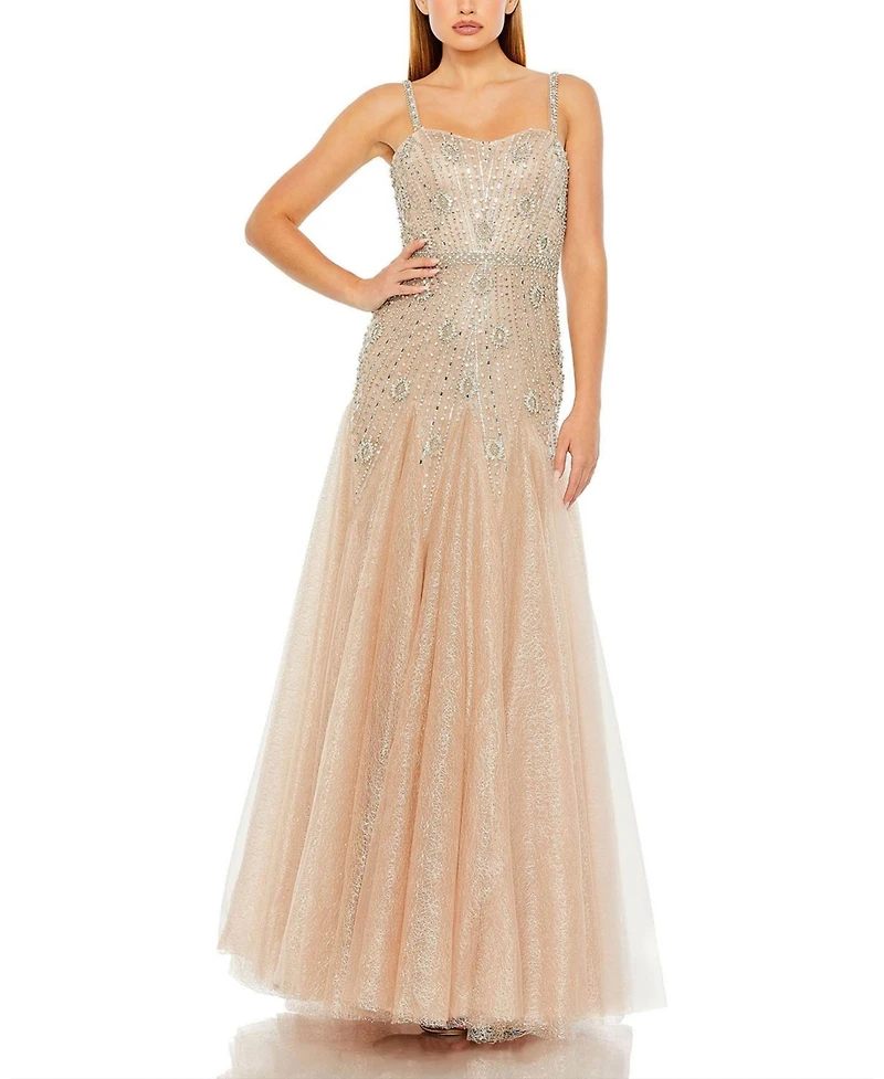 Mac Duggal Women's Slim Strap Embellished Bustier Gown