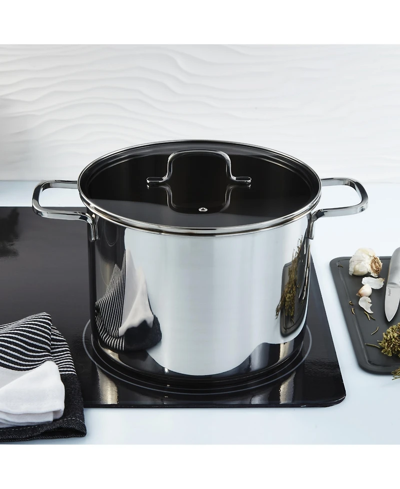 BergHOFF DiNA Helix Recycled 18/10 Stainless Steel 10.25" Stockpot 10.6qt., Glass Lid