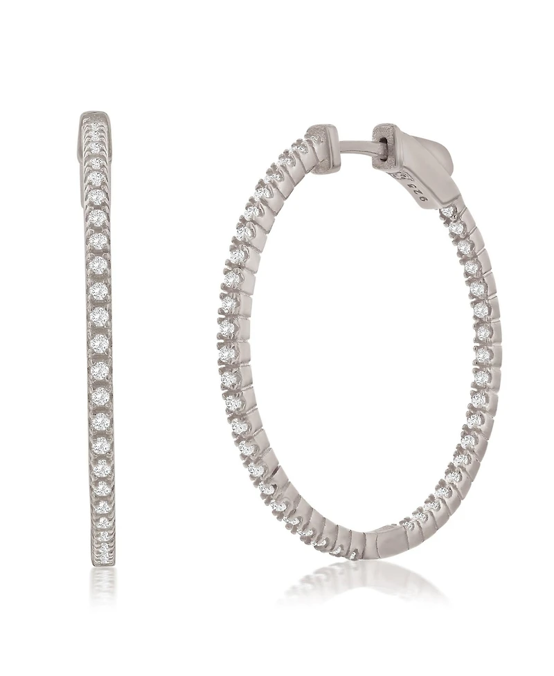 Suzy Levian Sterling Silver & White Cubic Zirconia Pave Hoop Earrings