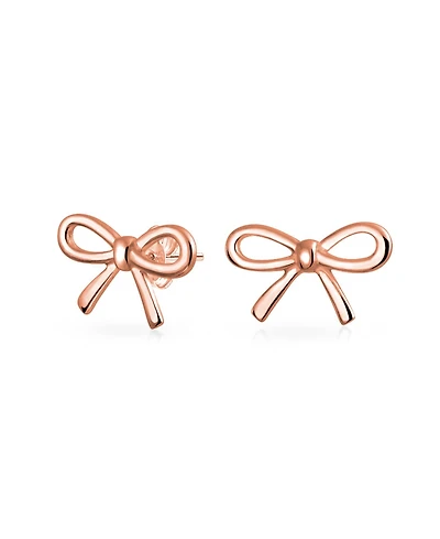 Bling Jewelry Delicate Simple Dainty Ribbon Birthday Present Bow Stud Earrings Rose Gold Plated .925 Sterling Silver