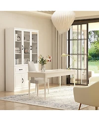 Famapy 8-Shelf White Wood Standard Bookcase with Shelves,Drawers