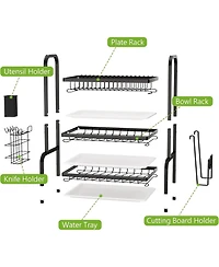 Tribesigns Drying Rack, Metal 3-Tier Large Capacity Dish Rack with Utensil Holder, Cutting Board Holder, Drain Board Tray for Kitchen Counter Storage