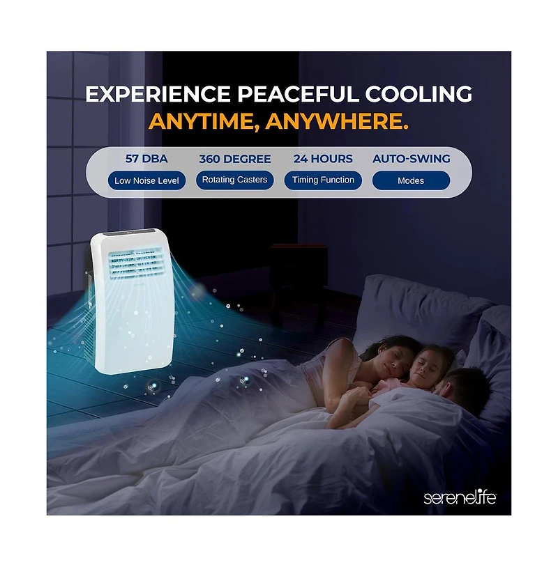 SereneLife Portable Air Conditioner, 8,000 Btu, Built-in Dehumidifier & Fan