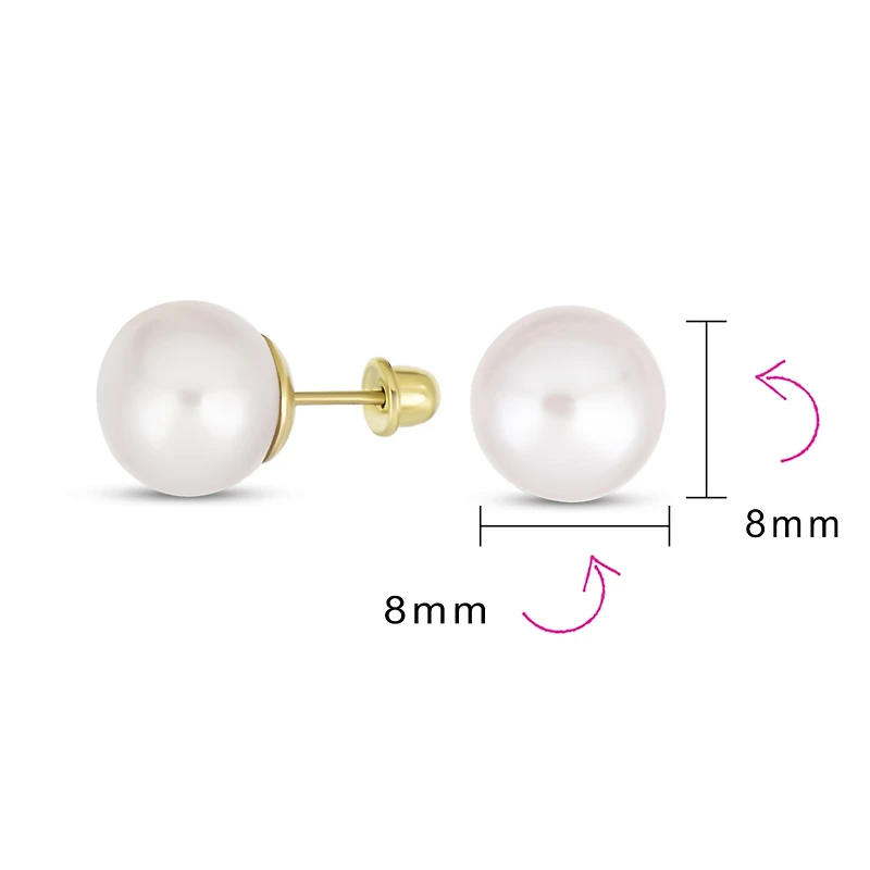 Bling Jewelry Traditional Tiny Minimalist Cz Accent 10K Gold White Freshwater Cultured Button Pearl Stud Earrings Secure Screw Back