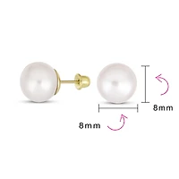 Bling Jewelry Traditional Tiny Minimalist Cz Accent 10K Gold White Freshwater Cultured Button Pearl Stud Earrings Secure Screw Back