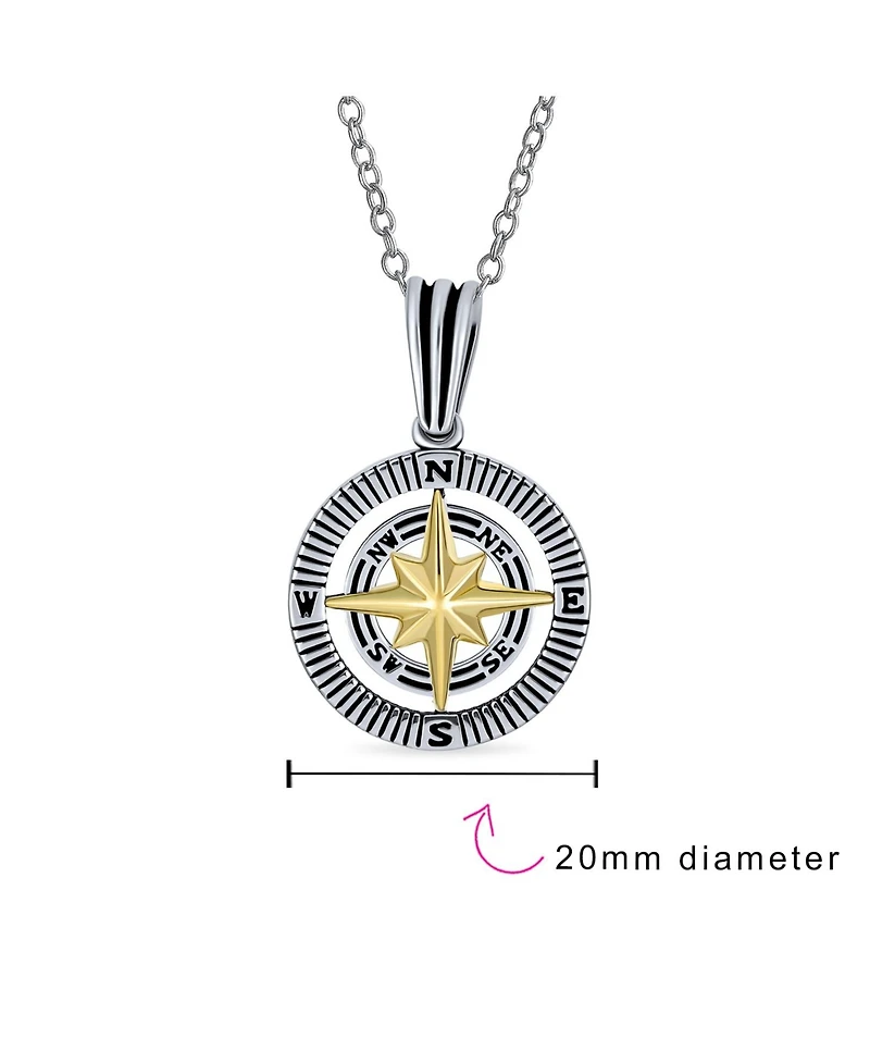Bling Jewelry Viking Disc Medallion Black Gold Plated Compass Pendant Necklace Sterling Silver Chain