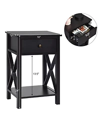 Gymax Set of 2 Nightstand Sofa Side End Table X-Design w/ Shelf Drawer Brown