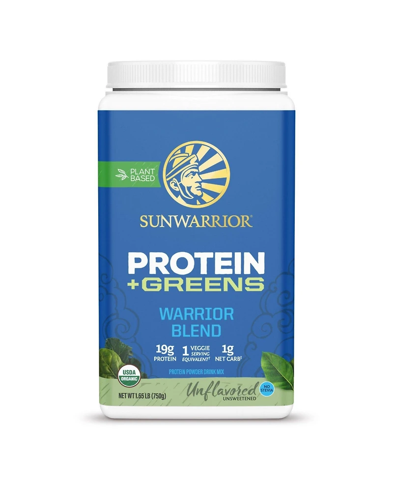 Sunwarrior Organic Warrior Blend Protein + Greens Powder, Plant-Based Protein, Unflavored, Sunwarrior, 750gm