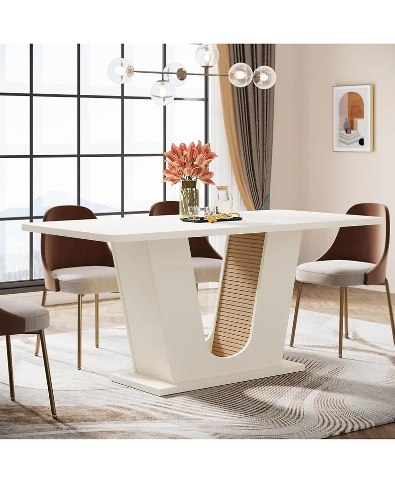 Tribesigns Modern Dining Table for 4-6, 55-Inch Rectangular Kitchen Table with U-Shaped Base, Wood Dinner Table, Cream White