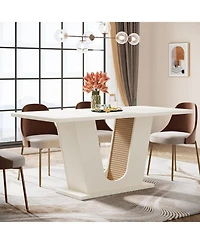 Tribesigns Modern Dining Table for 4-6, 55-Inch Rectangular Kitchen Table with U-Shaped Base, Wood Dinner Table, Cream White