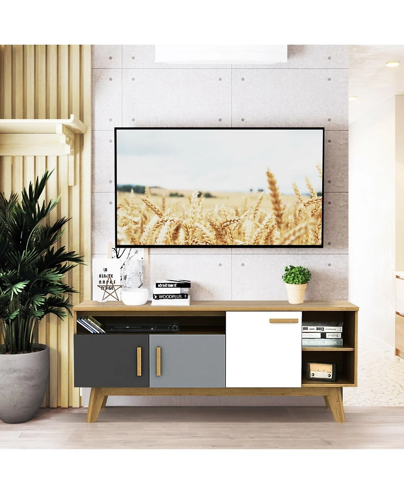 Sugift 65 Inch Tv Stand with 3 Storage Cabinets and 3 Open Shelves for Living Room