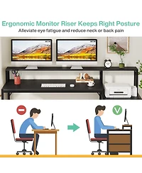 Tribesigns 63 Inch Computer Desk with File Drawer Cabinet, Ergonomic Office Monitor Stand, Table Printer Space, Wood Pc