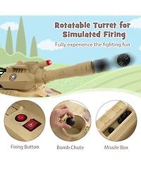 Electric Kids Ride On Tank with Rubber Tracks Rotatable Turret & Working Cannon