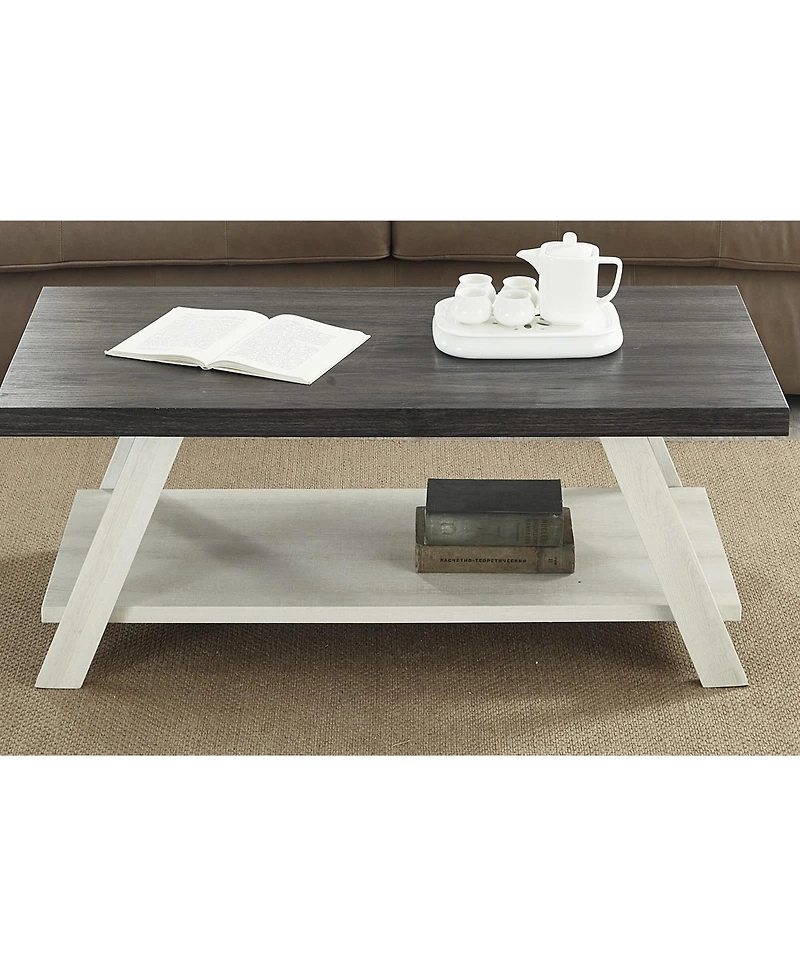 Streamdale Furniture Two-Tone Wood Shelf Coffee Table in Weathered Charcoal and Beige