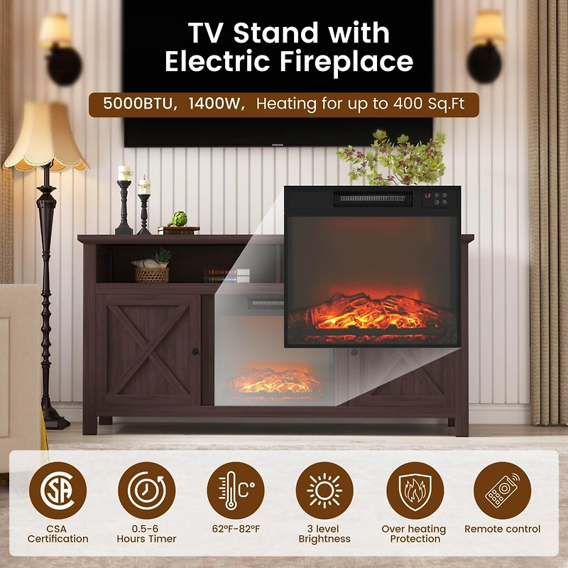 Mondawe 58" Tv Stand with 18" Electric Fireplace - 5000 Btu, Remote Control & Overheat Protection