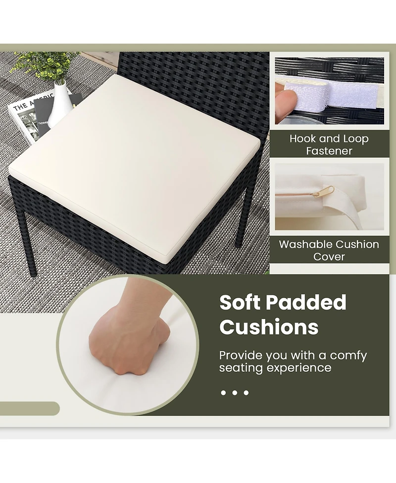 Gymax Pe Wicker Patio Chairs Set of 2 Outdoor Dining Chairs w/ Cushions Off White