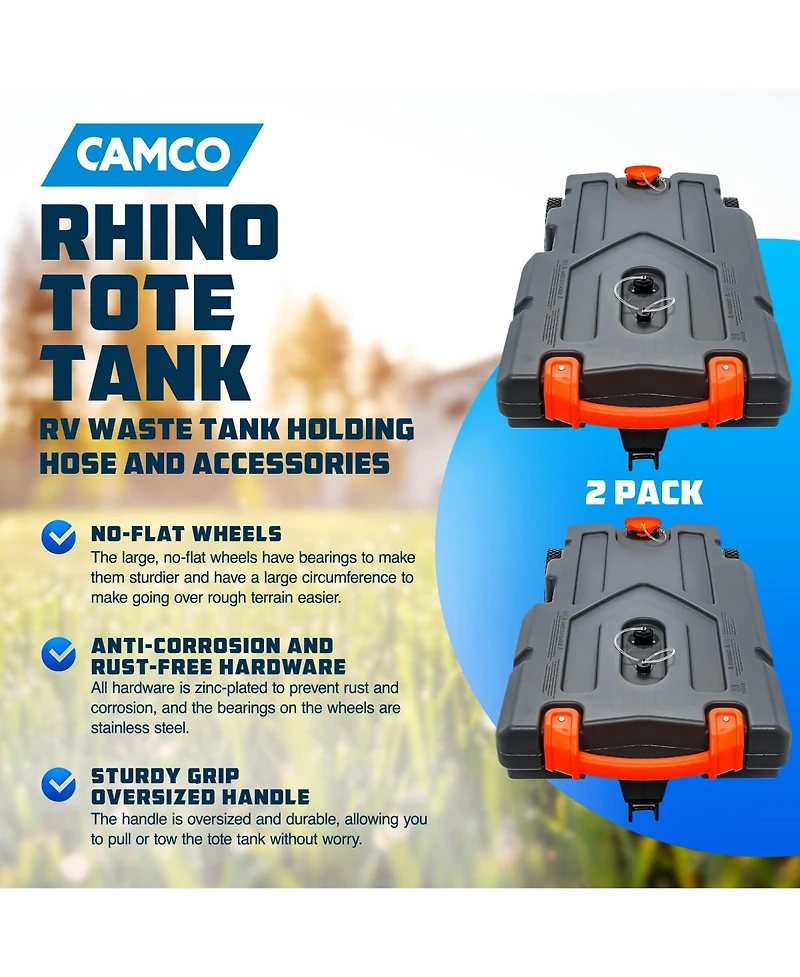 Camco 39006 Rhino Portable 36 Gal Rv Waste Tank w/ Hose & Accessories (2 Pack)