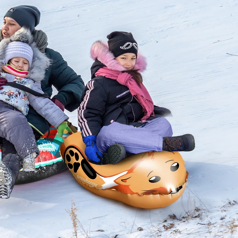 Winter Single Rider Snow Tube, 44" Inflatable Animal Sled, Outdoor Toys with Two Handle
