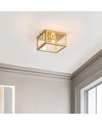 Jonathan Y Eleanor 8" 1-Light Farmhouse Industrial Square Iron/Glass Case Led Flush Mount