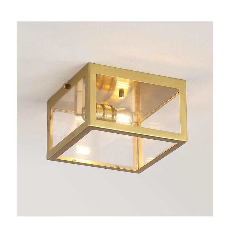 Jonathan Y Eleanor 8" 1-Light Farmhouse Industrial Square Iron/Glass Case Led Flush Mount