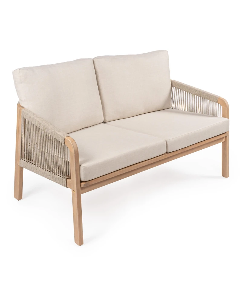 Jonathan Y Arwen Modern Bohemian Roped Acacia Wood Outdoor Loveseat with Cushions