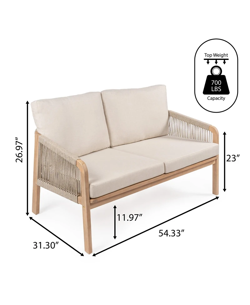 Jonathan Y Arwen Modern Bohemian Roped Acacia Wood Outdoor Loveseat with Cushions