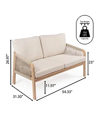 Jonathan Y Arwen Modern Bohemian Roped Acacia Wood Outdoor Loveseat with Cushions