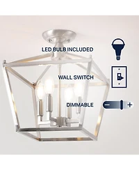 Jonathan Y Plains Mini Lantern 12" 4-Light Iron Modern Farmhouse Led Flush Mount, Nickel