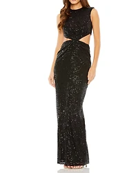 Mac Duggal Women's Sequin Twist Cut Out Open Back Gown