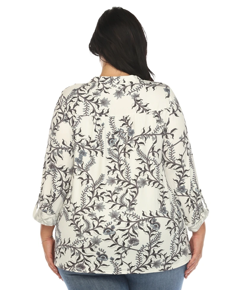 White Mark Plus Paisley Button Front Tunic Top