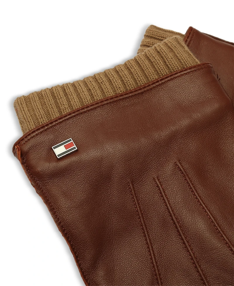 Tommy Hilfiger Men's Double Layer Cuff Leather Gloves