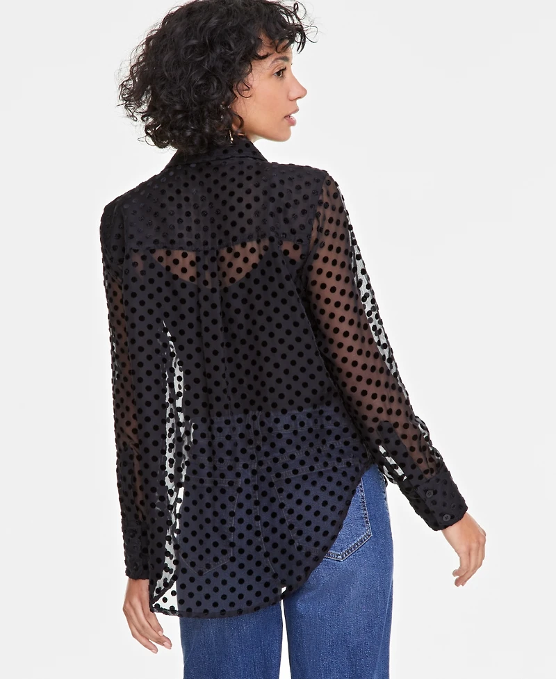 On 34th Women's Chiffon Flocked Polka-Dot Shirt, Created for Macy's