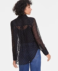 On 34th Women's Chiffon Flocked Polka-Dot Shirt, Created for Macy's