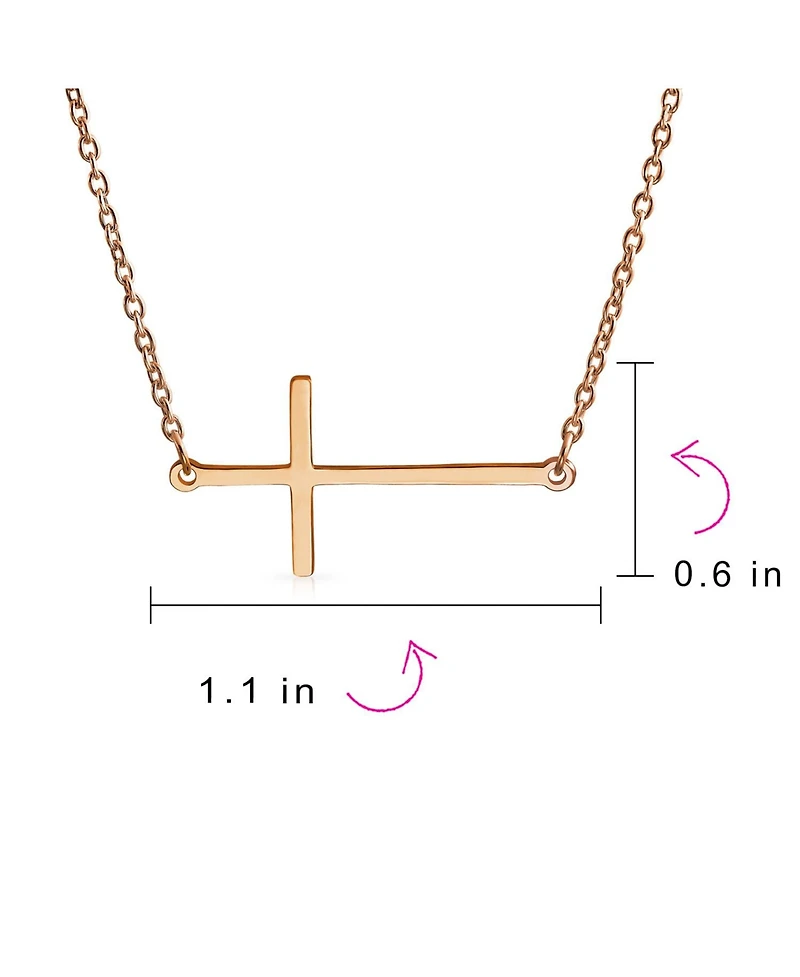 Bling Jewelry Delicate Simple Plain Horizontal Sideways Cross Necklace Station Pendant Rose Gold Plated .925 Sterling Silver