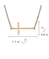 Bling Jewelry Delicate Simple Plain Horizontal Sideways Cross Necklace Station Pendant Rose Gold Plated .925 Sterling Silver
