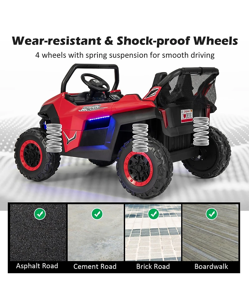 12V 2-Seater Kids Ride On Utv Rc Electric Vehicle Suspension w/ Lights & Music