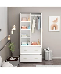 Famapy White 2-Door Armoires with Mirror,2-Drawers and Storage Shelves