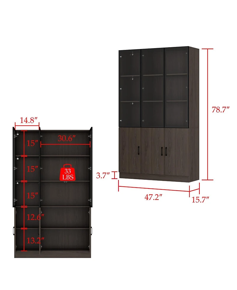 Famapy 10-Shelf Bookshelf With Glass Doors, Led Lights, Drawers