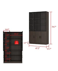 Famapy 10-Shelf Bookshelf With Glass Doors, Led Lights, Drawers