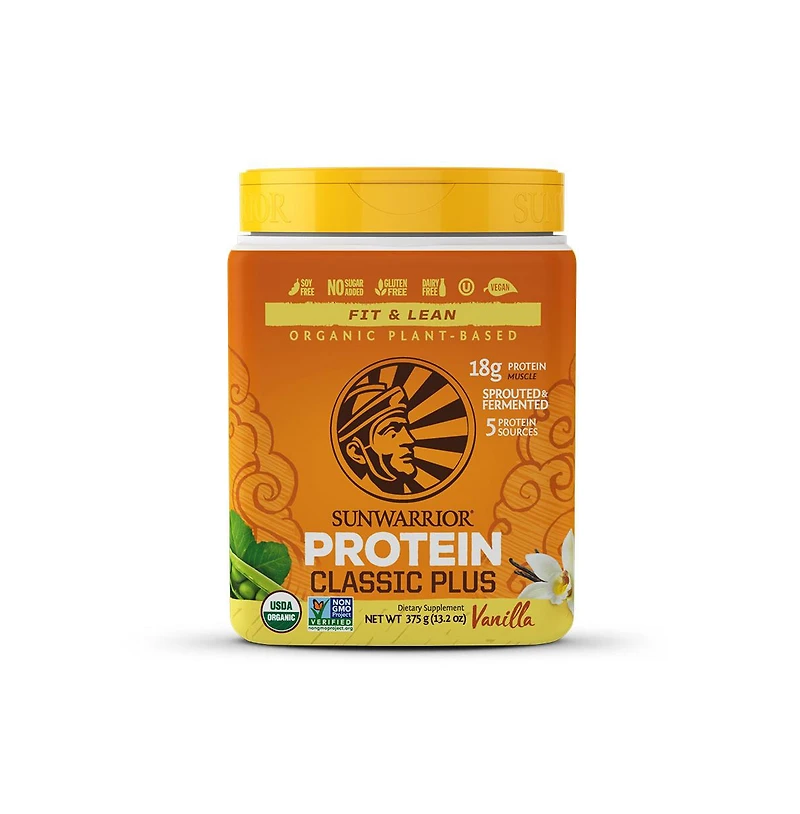 Sunwarrior Classic Plus Protein Powder, Plant-Based Protein, Sunwarrior, Vanilla Flavor, 375gm (15 Servings)