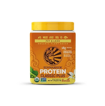 Sunwarrior Classic Plus Protein Powder, Plant-Based Protein, Sunwarrior, Vanilla Flavor, 375gm (15 Servings)