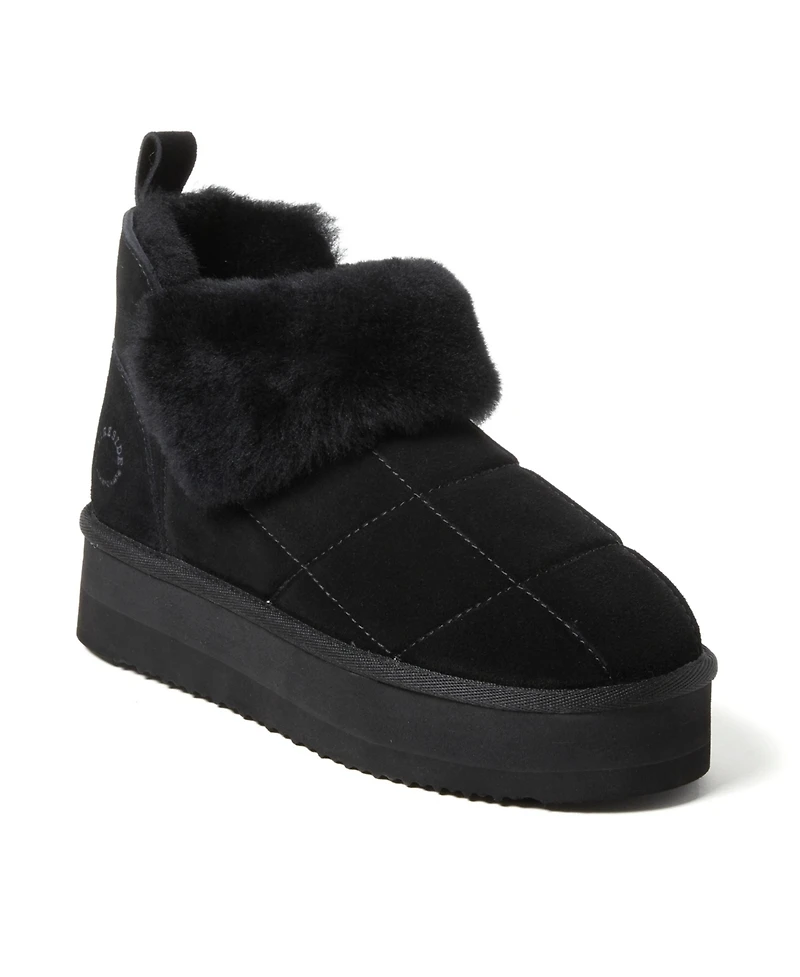 Fireside by Dearfoams Women's Bayswater Genuine Shearling Quilted Platform Bootie