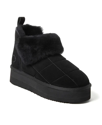 Fireside by Dearfoams Women's Bayswater Genuine Shearling Quilted Platform Bootie