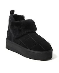 Fireside by Dearfoams Women's Bayswater Genuine Shearling Quilted Platform Bootie